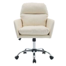 Forest'nSky - Artificial Leather Office Chair, Height-Adjustable with Black Base for Home & Office - White