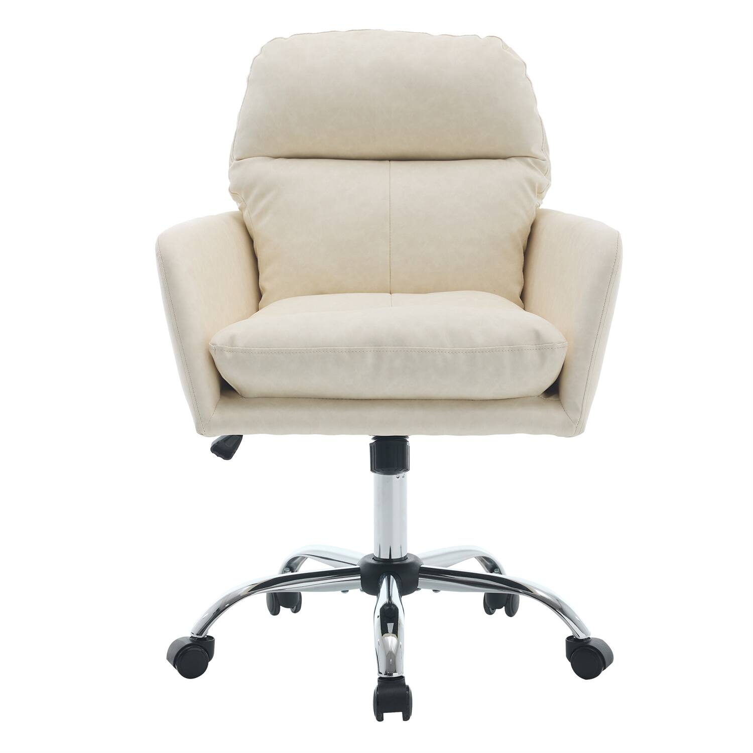 Front. Forest'nSky - White Artificial Leather Office Chair, Height-Adjustable with Black Base for Home & Office - White.