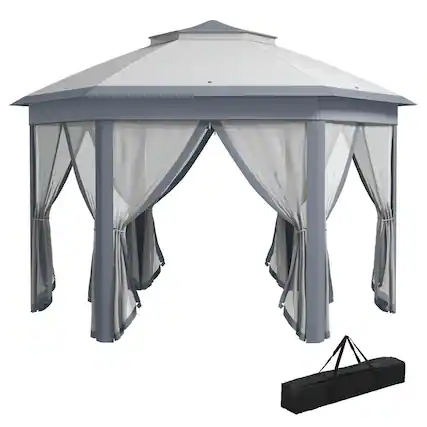 Front. Spaco - Spaco 13'x13' Pop Up Gazebo Hexagonal Canopy Shelter,6 Zippered Mesh Netting - Grey.