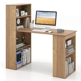 Sugift - 48 Inch Computer Desk with 4-Tier Bookcase and CPU Stand - Natural