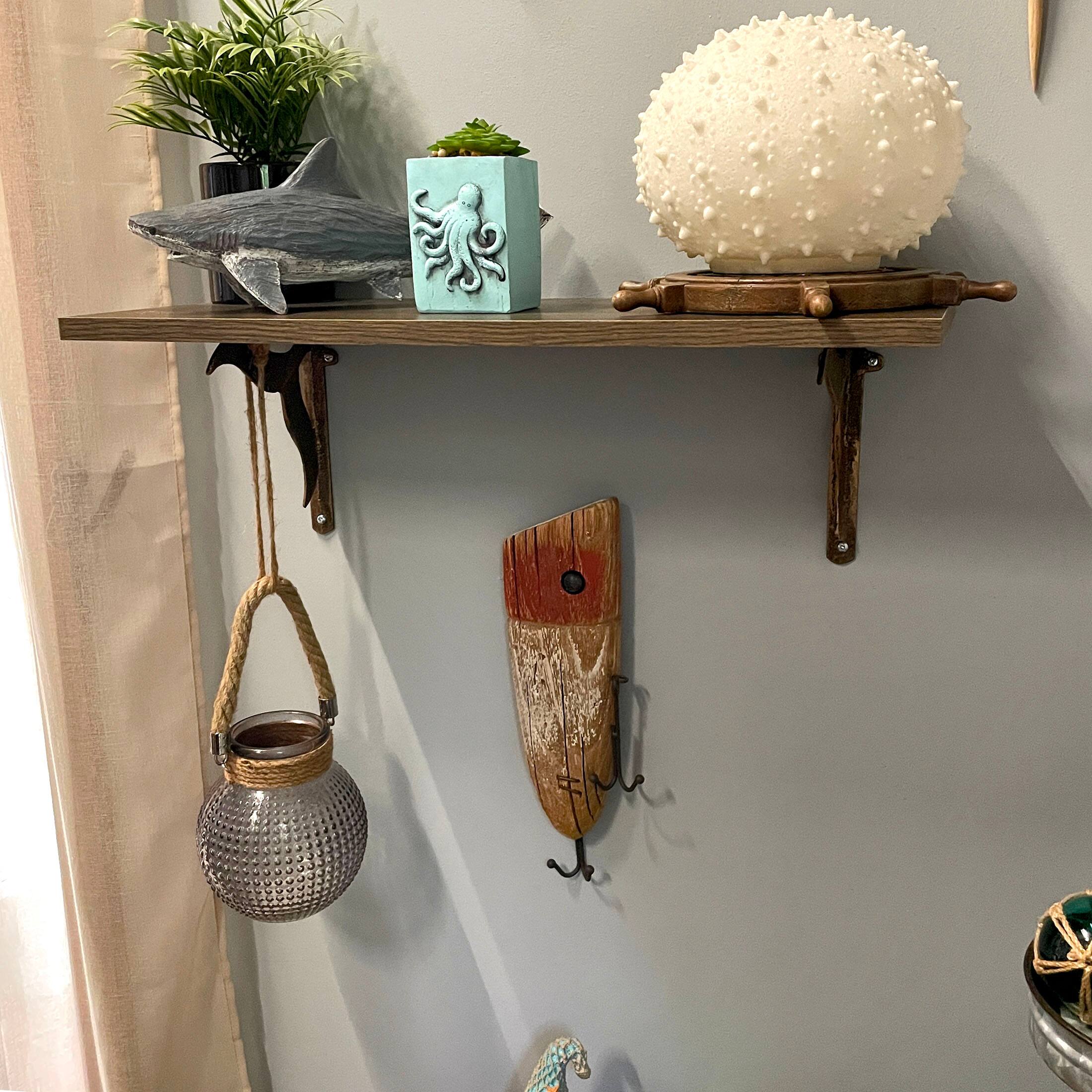 Alt View 5. Chesapeake Bay - Rustic Wooden Fishing Lure Wall Hook 14in Coastal Nautical Decor Organizer - Brown.