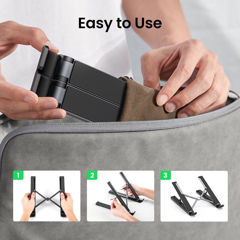 Easy to Use

1. Unfold the device.
2. Attach the components.
3. Place the device in the bag.