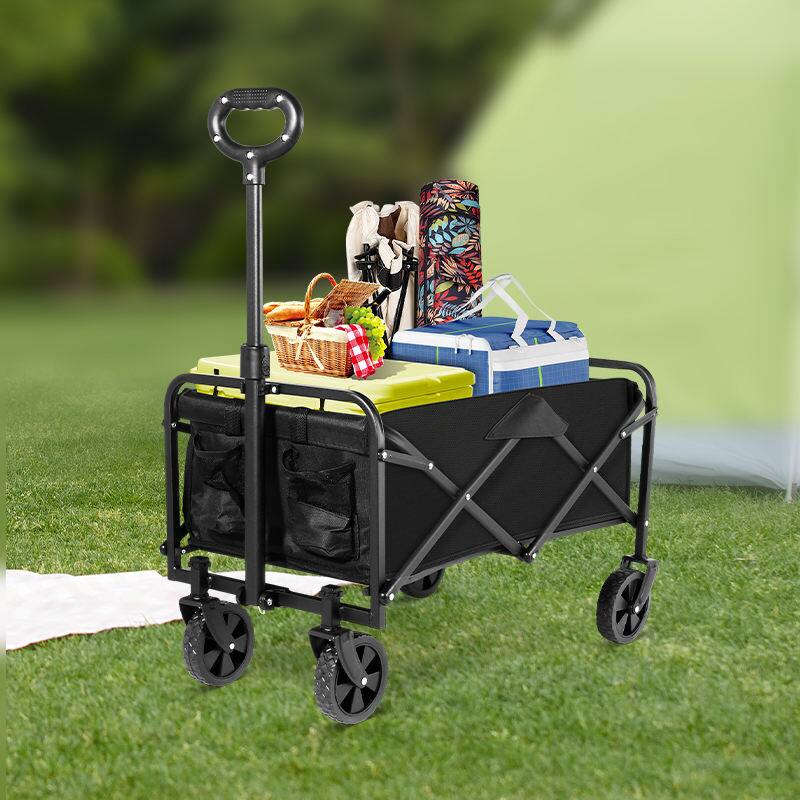 Left. PAIHOME - Collapsible Utility Wagon with 360° Rotating Wheels, 3-in-1 Foldable Cart, 2 Storage Bags, Ideal for Camping, Grocery, O - Black.