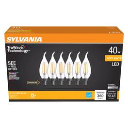 Sylvania - Truwave B10 E12 (Candelabra) LED Bulb Soft White 40 Watt Equivalence 6 pk