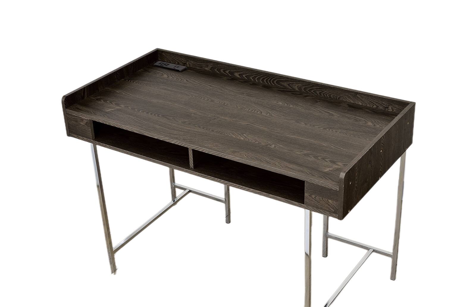 Left. APRILSOUL - Modern Contemporary USB Supported Computer Desk With Drawer Space Providing Storage Wood And Steel Construction - Brown,Chrome.
