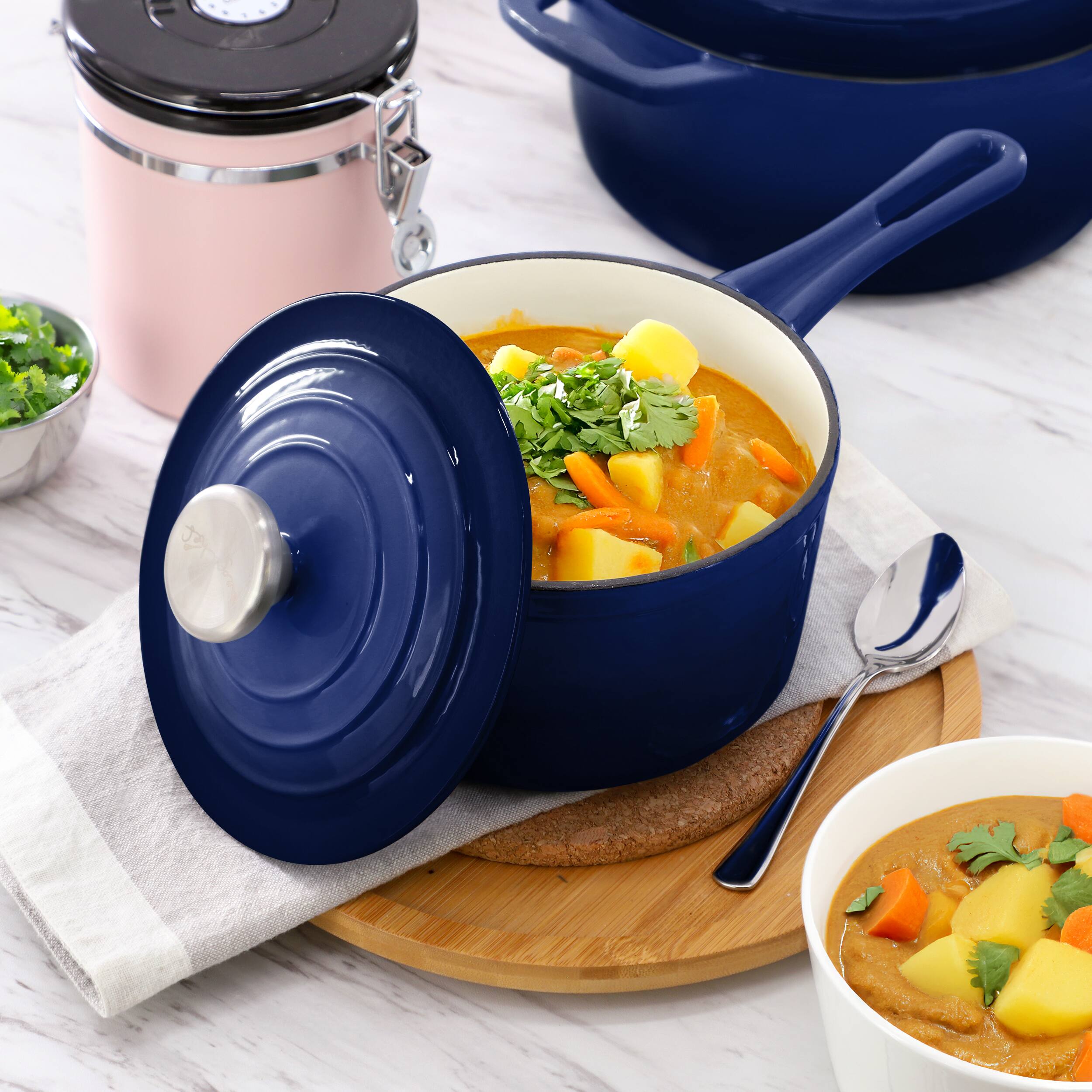 MegaChef 7 Piece Enameled Cast Iron Cookware Set Blue MC-CI7SET
