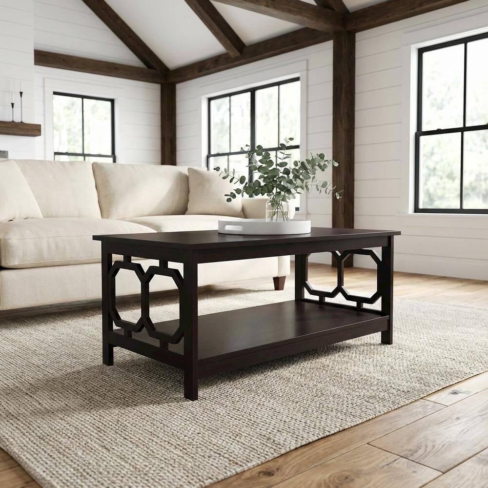 Left. FurniFact - Espresso Coffee Table with Shelf Contemporary MDF Construction Modern Design - Espresso.