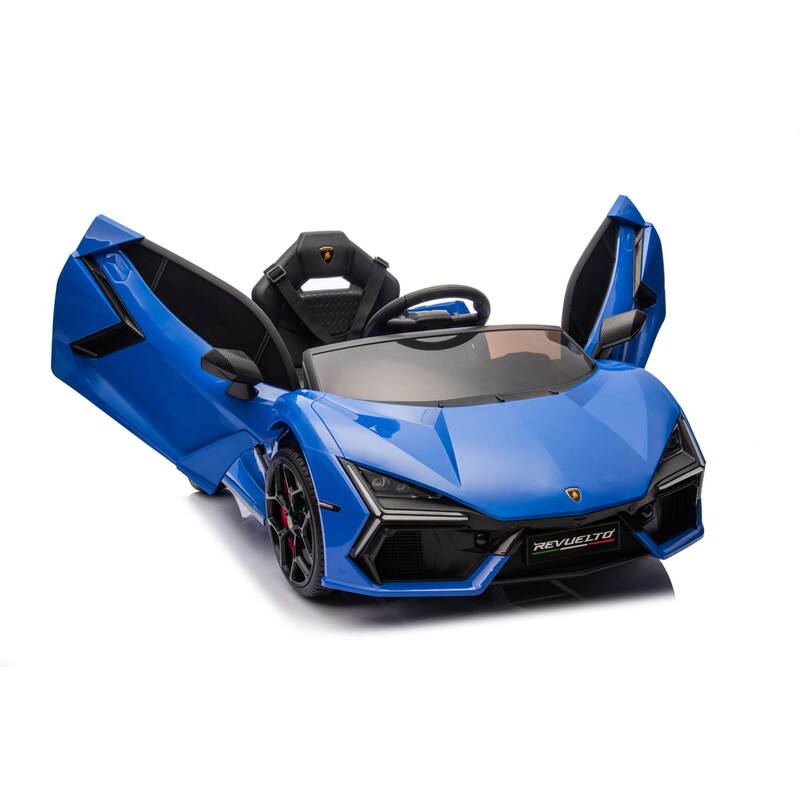 Front. GARVEE - Kids Ride On Lamborghini Car, 12V Electric Vehicle, Remote & Manual, USB, Bluetooth, Spring Suspension, Headlight - Blue.