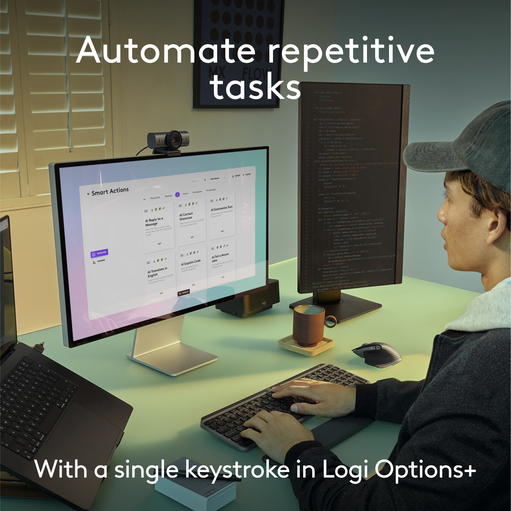Automate repetitive tasks with a single keystroke in Logi Options+.