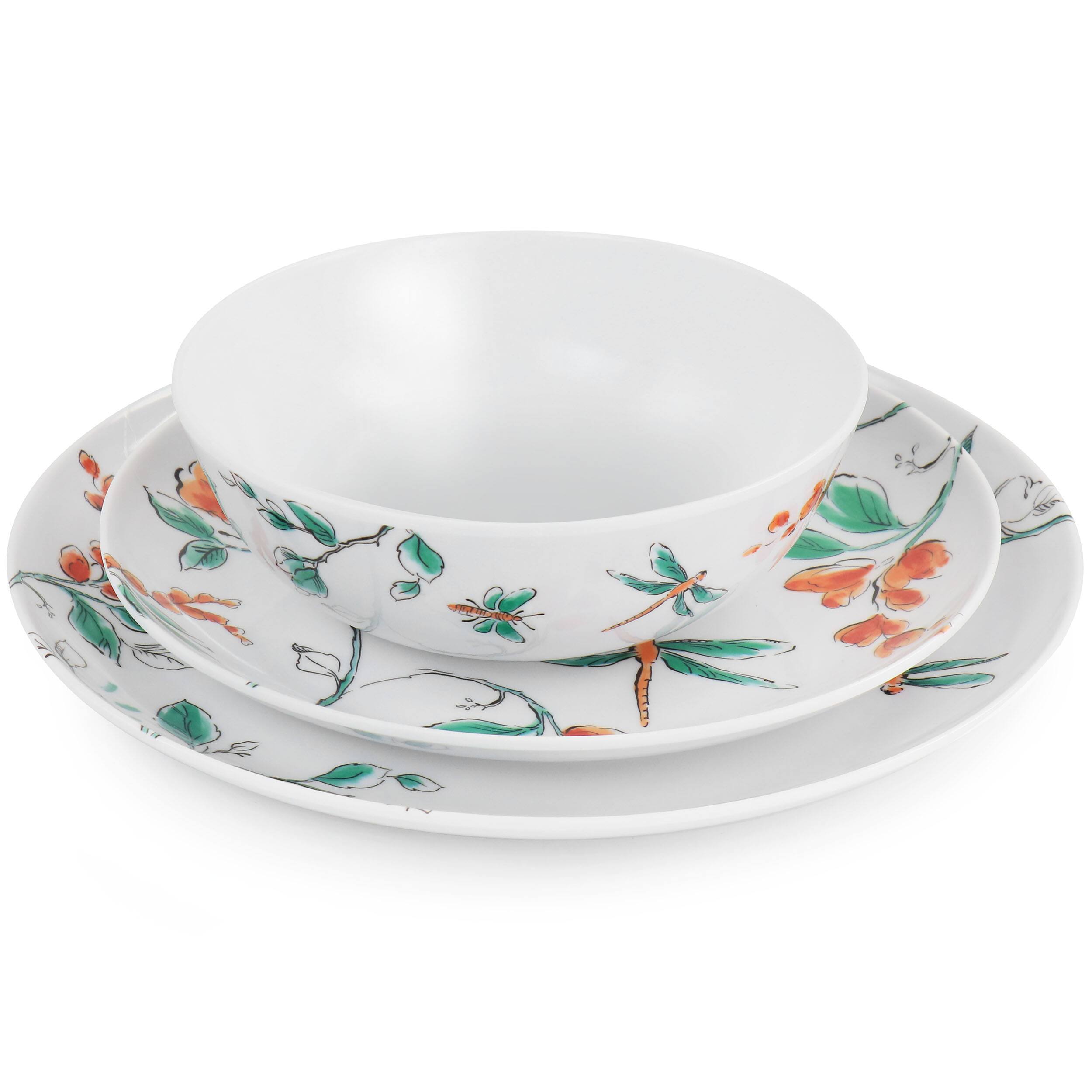 Alt View 2. Martha Stewart - Martha Stewart 12 Piece Dragonfly Melamine Dinnerware Set in White - White.