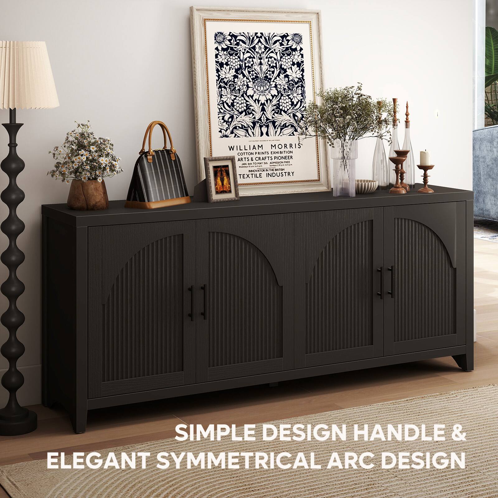 WILLIAM MORRIS COTTON PRINTS EXHIBITION  
ARTS & CRAFTS PIONEER  
TEXTILE INDUSTRY  

SIMPLE DESIGN HANDLE & ELEGANT SYMMETRICAL ARC DESIGN