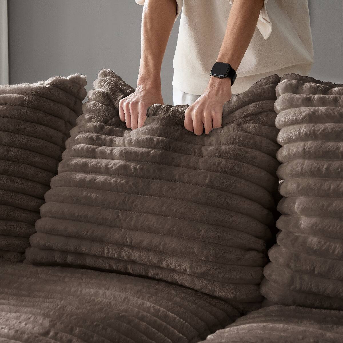 Alt View 6. Ropilly - Ropilly 102.4 Inch Camel 4 Seat Corduroy Sofa with Movable Ottomans Deep Seat Upholstered Sofa - Camel.