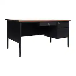 Flash Furniture - Cambridge Commercial Grade 30x60 Right Side Single Pedestal Desk with 3 Locking Drawers, Walnut Top and Black Frame - Brown