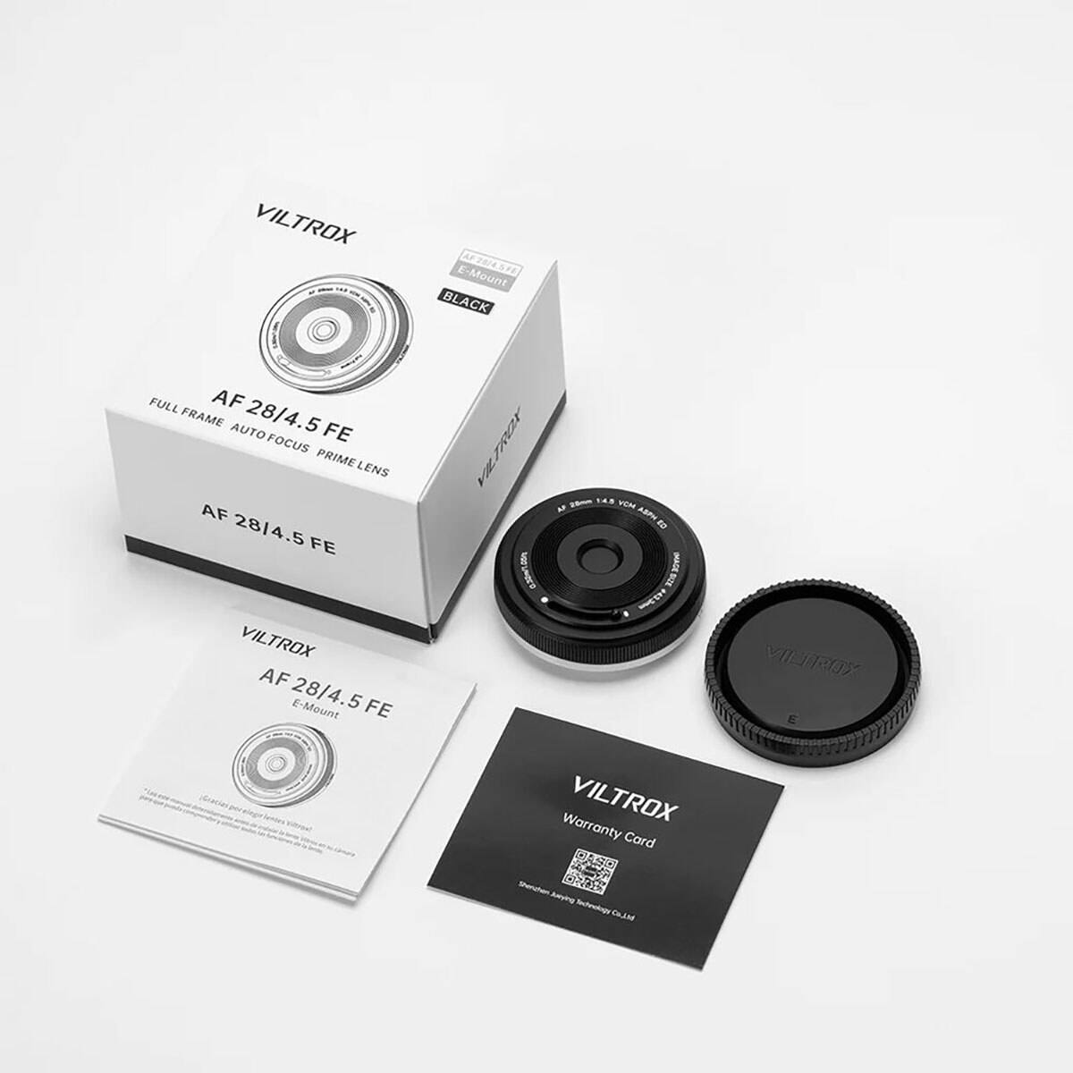 VILTROX FULL FRAME AUTOFOCUS AUTO 28/4.5 FE PRIME LENS AF 28/4.5 FE VILTROX AF 28/4.5 E-Mount FE  
E-Mount AF2014.5FE BLACK  
VITAMIX AP 23mm 14.5 VCN ASPH es POOPANTED  
Warranty VILTROX Card  
VILEROX E  
Jueying Technology MLO