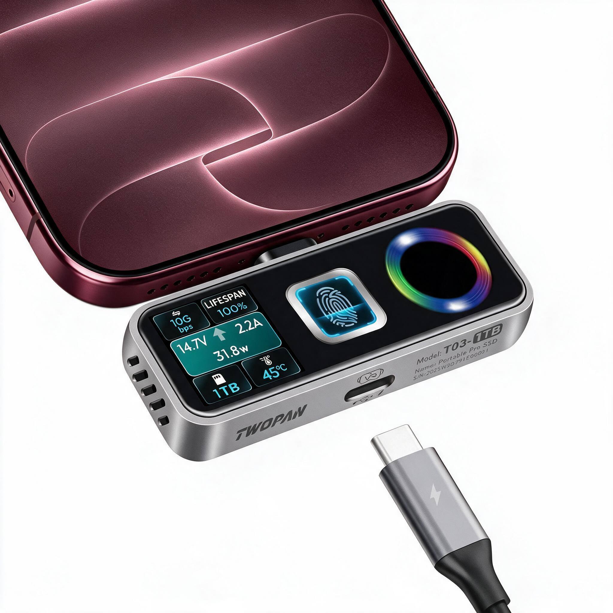 LIFESPAN 100% 10G bps 2.2A 14.7V 31.8w 'S' 45C 1TB TWOPAN

3-1 - 1TB SSD Pro SIN-2025W3D791E0001 Namar Model: Portable 791E0000