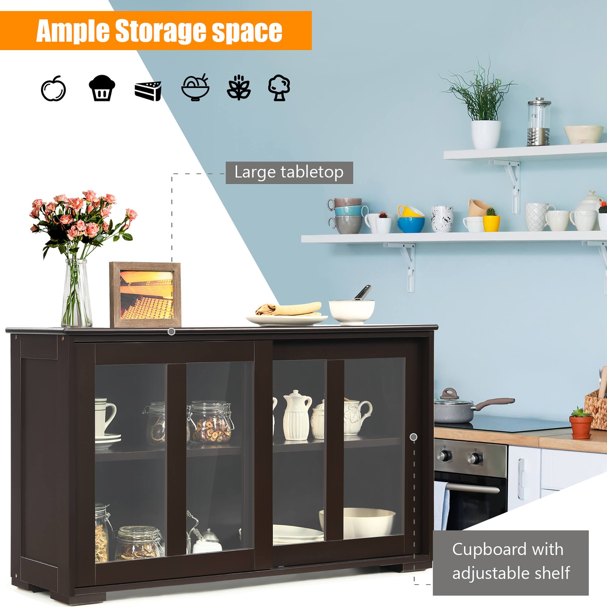 Ample Storage Space: Large Tabletop Cupboard with Adjustable Shelf