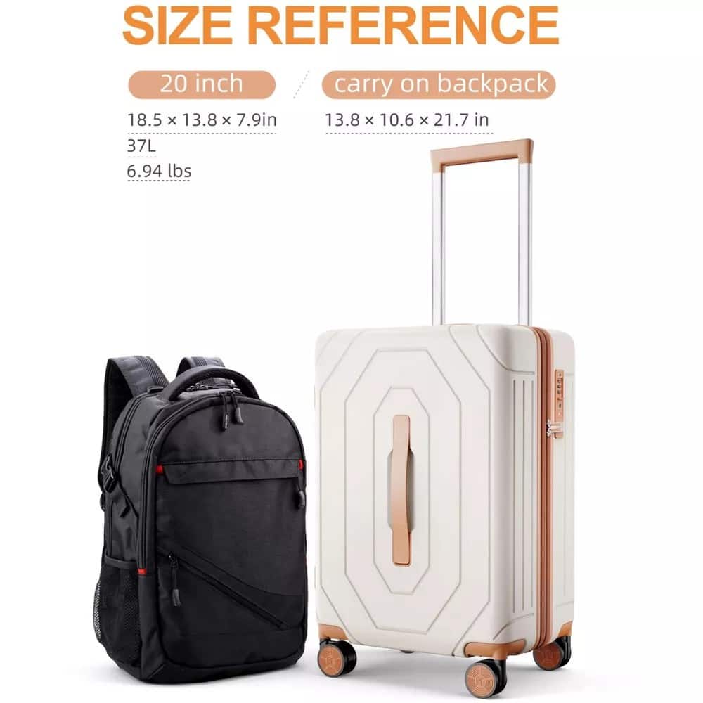 suu　xs ベージュ Sugift Luggage Set with Backpack 20 Inch Carry On Hardshell