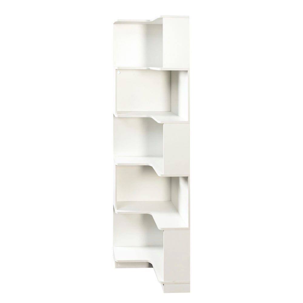 Alt View 4. Kadyn - Corner Book Shelf - 5 Tier Corner Bookcase with Baffle, Freestanding L Shaped Display Shelf Stand for Office, White - White.