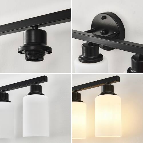 Alt View 1. LUCKY ONE - 6-Light Matte Black Wood Wall Lamp, Glass Shade Sconce for Bathroom or Bedroom Wall Mount - Matte Black,Wood.