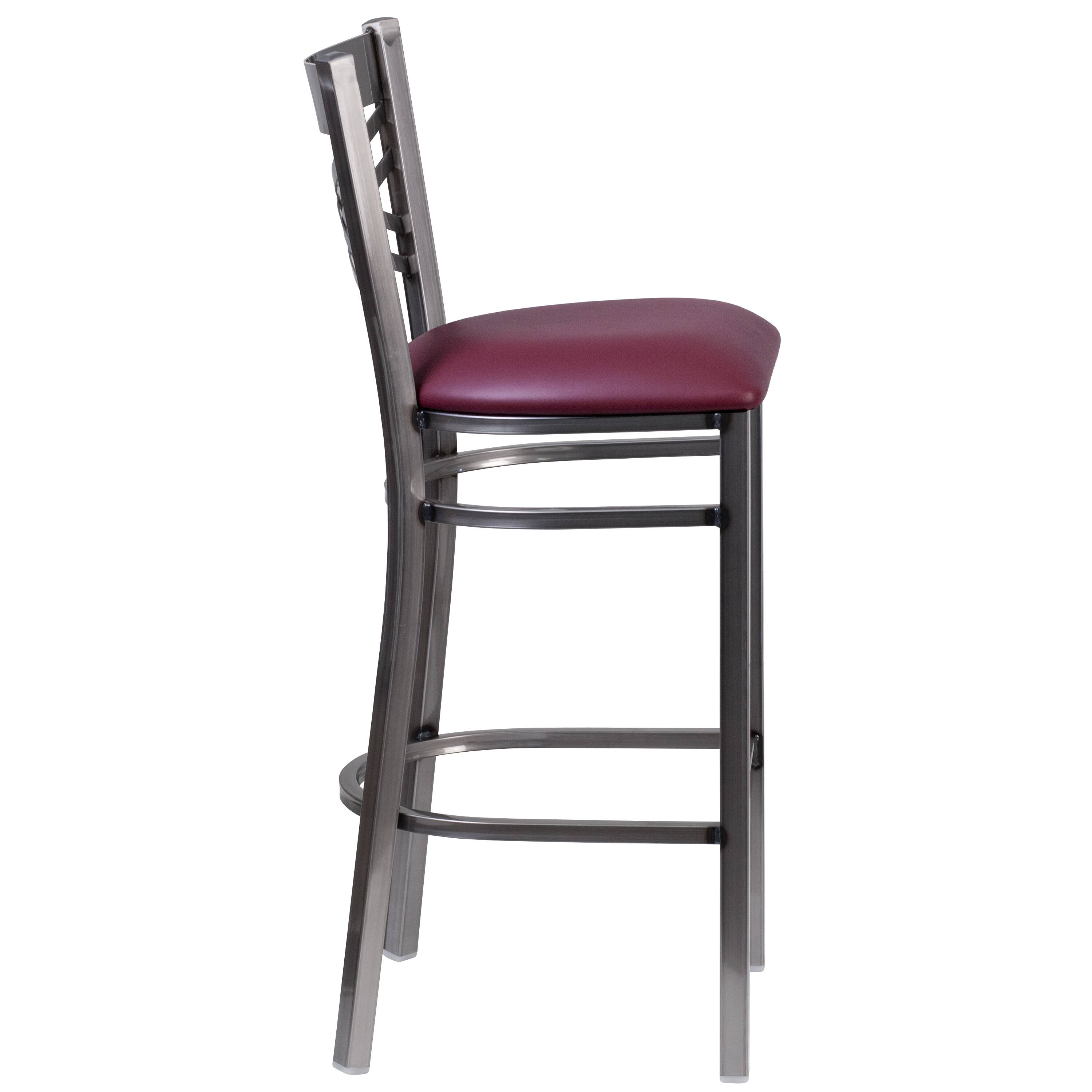 Alt View 5. Emma + Oliver - 2 Pack Clear Coated "X" Back Metal Restaurant Barstool - Burgundy Vinyl Seat/Clear Coated Metal Frame.