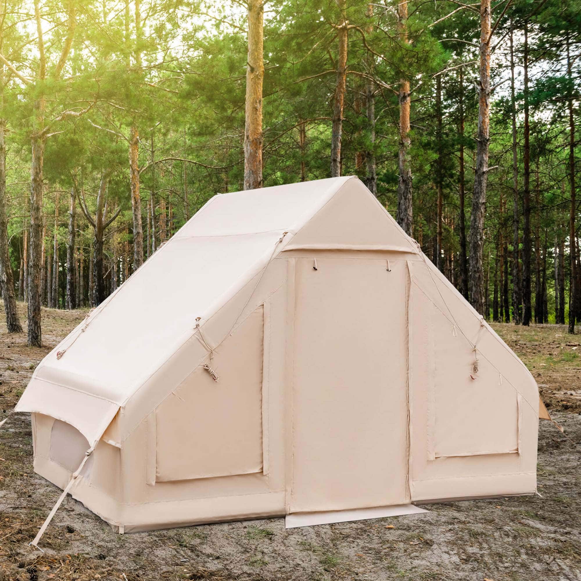 Alt View 11. Costway - Inflatable Camping Tent 2-6 People Cotton Glamping Tent for Family Camping - Beige.