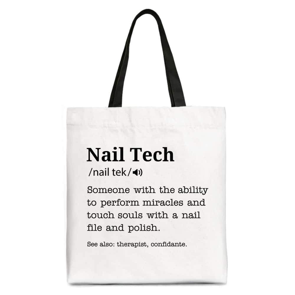 OrnamentallyYou - Nail Tech Definition Canvas Tote Bag, Funny Gift Shopper for Nail Hustler - White Black