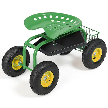 Front. Costway - Costway Rolling Tray Gardening Planting with Work Seat Garden Cart - Green.
