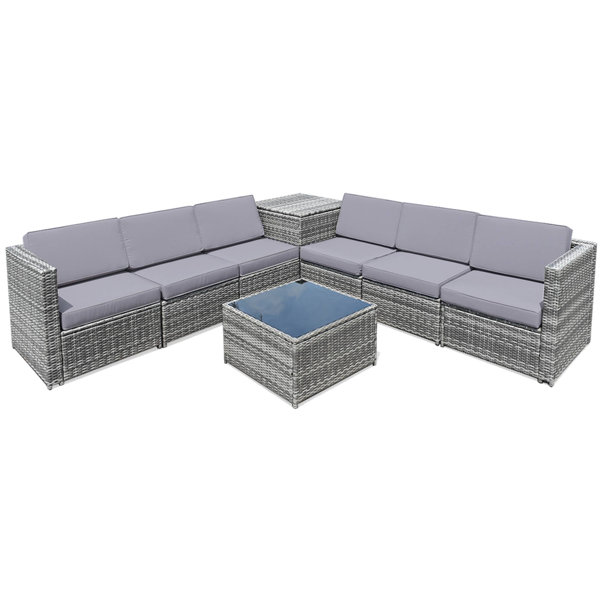 Alt View 3. Gymax - Gymax Set of 8 Gray Rattan Wicker Sofa & Table Outdoor Cushioned Sectional Patio Furniture - Gray.