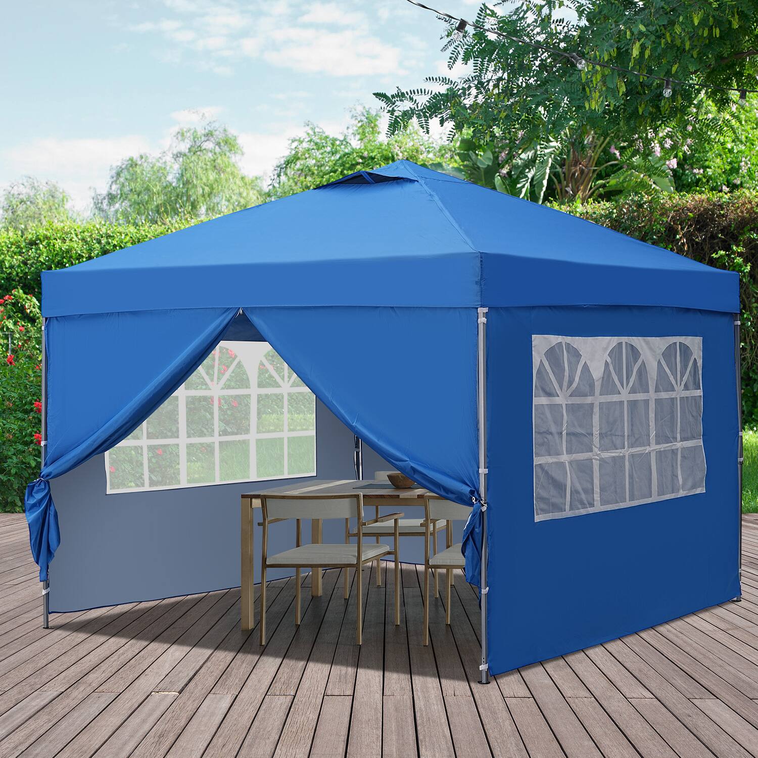 Left. Ainfox - Ainfox Pop Up Gazebo Outdoor Canopy Tent With 4 Removable Sidewalls - Blue.