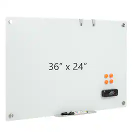 Gymax - 36 x 24 Inches Glass Whiteboard w/Eraser Removable Tray 2 Markers 4 Magnets - White