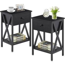 Hivvago - Set of 2 - Rustic 1 Drawer Nightstand with X-Shaped Sides - Black