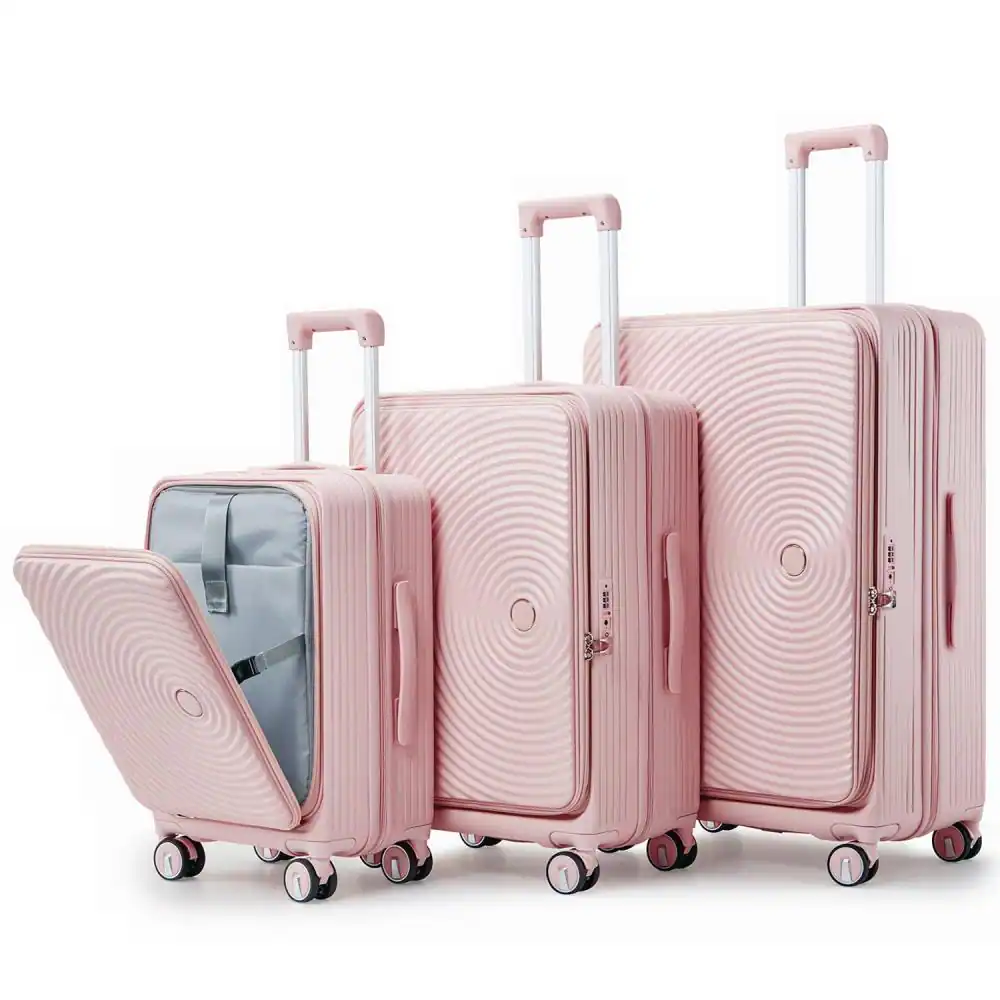 BreeBe - 3-Piece Expandable Luggage Set 20/24/28" with TSA Lock, Airline Approved PC Hard Shell & Spinner Wheels - Pink