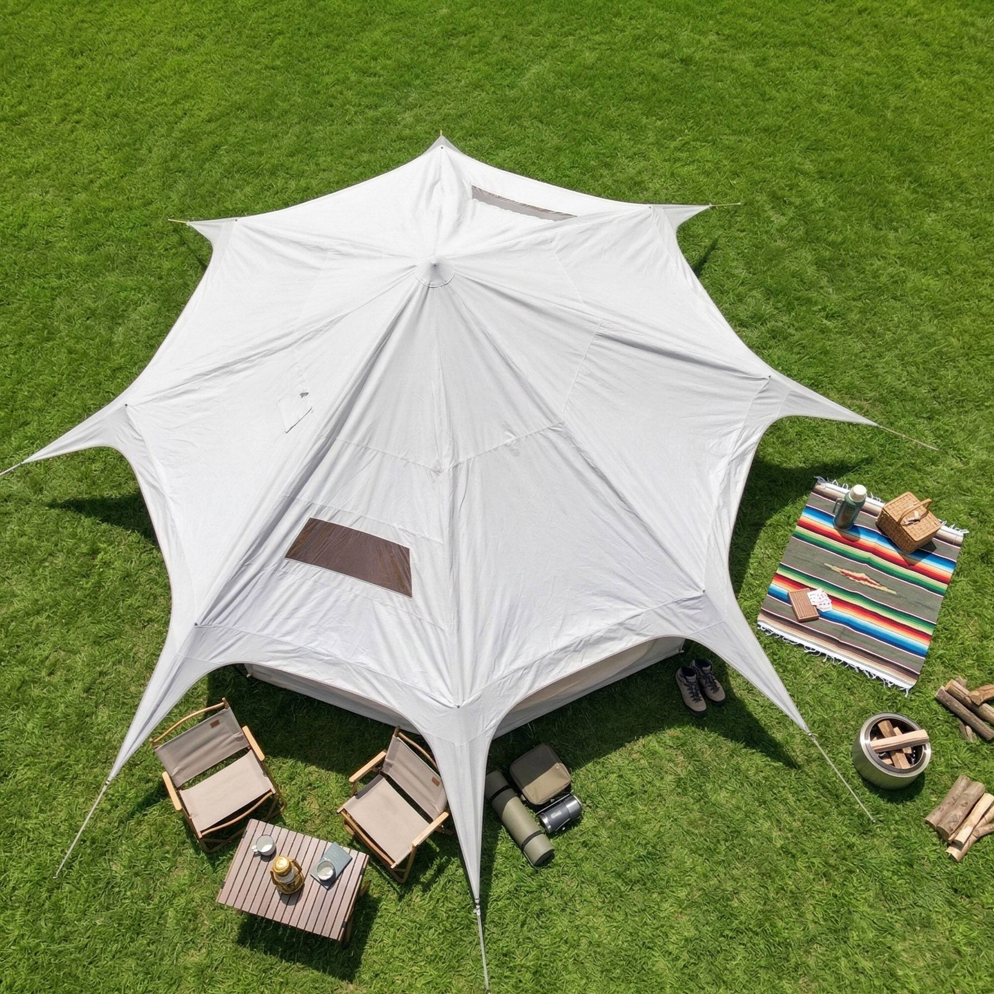 Angle. Anysun - 14.8 x 9.2FT Oxford Bell Tent with Stove Jack – Ideal for Glamping & Family Camping, Water‑Resistant, All‑Season Design - Khaki.