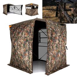 Gymax - Hunting Blind 270 Degree Silent See-Through w/90 Degree Full-Open Swing Door Sliding Windows - Multicolor