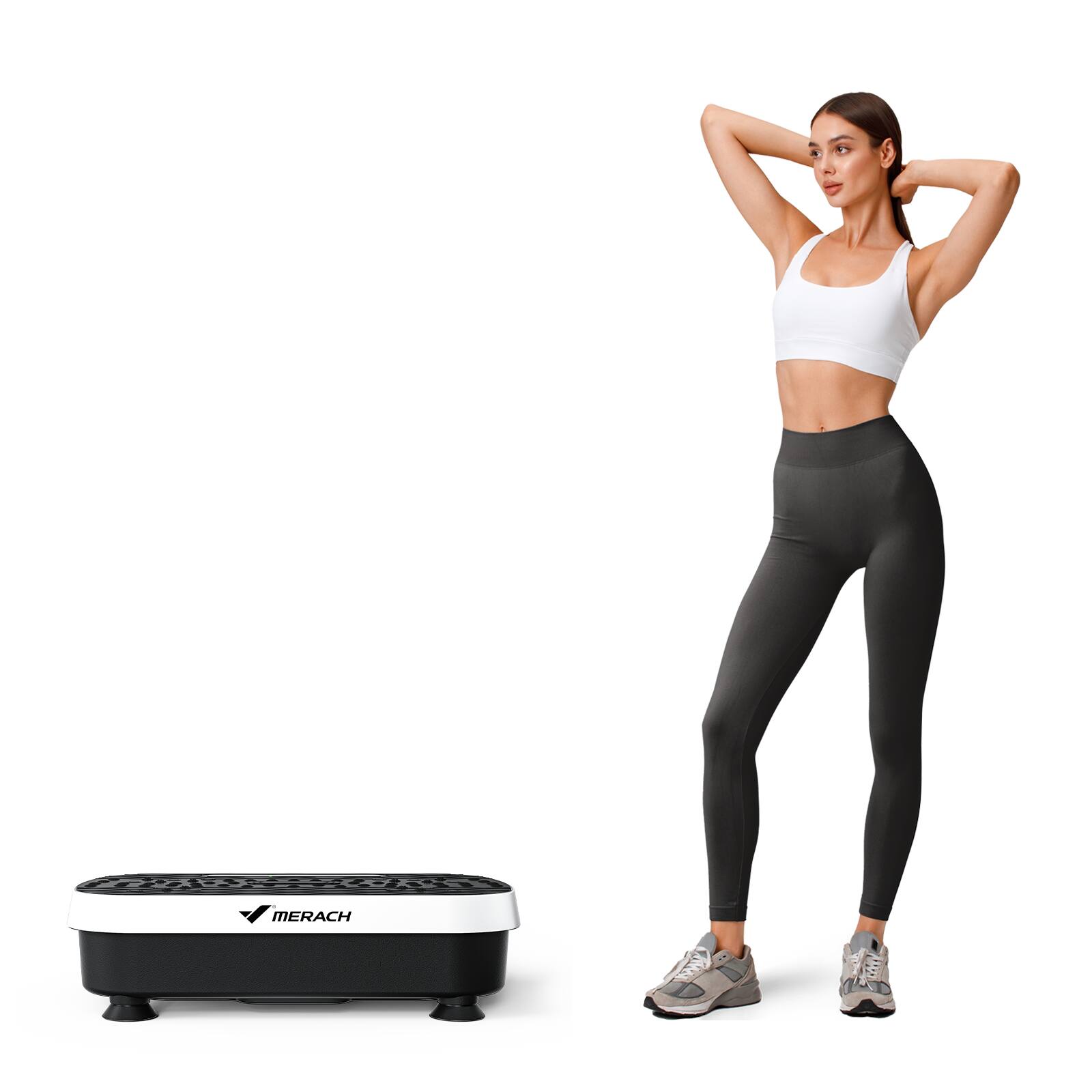 Left. MERACH - MERACH Vibration Plate with Dual Massage Modes (shiatsu & magnetic), 99 Speeds, Lymphatic Drainage for Full Body Workout - White.