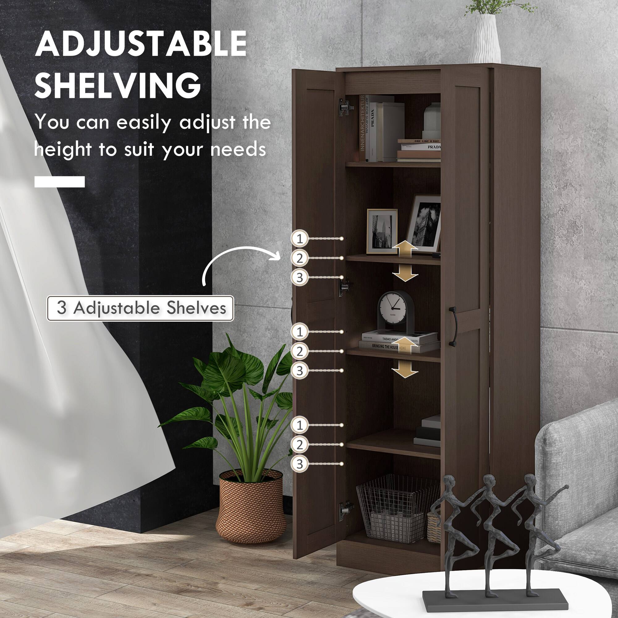 ADJUSTABLE SHELVING You can easily adjust the height to suit your needs - 1 2 3 Adjustable Shelves 1 2 3