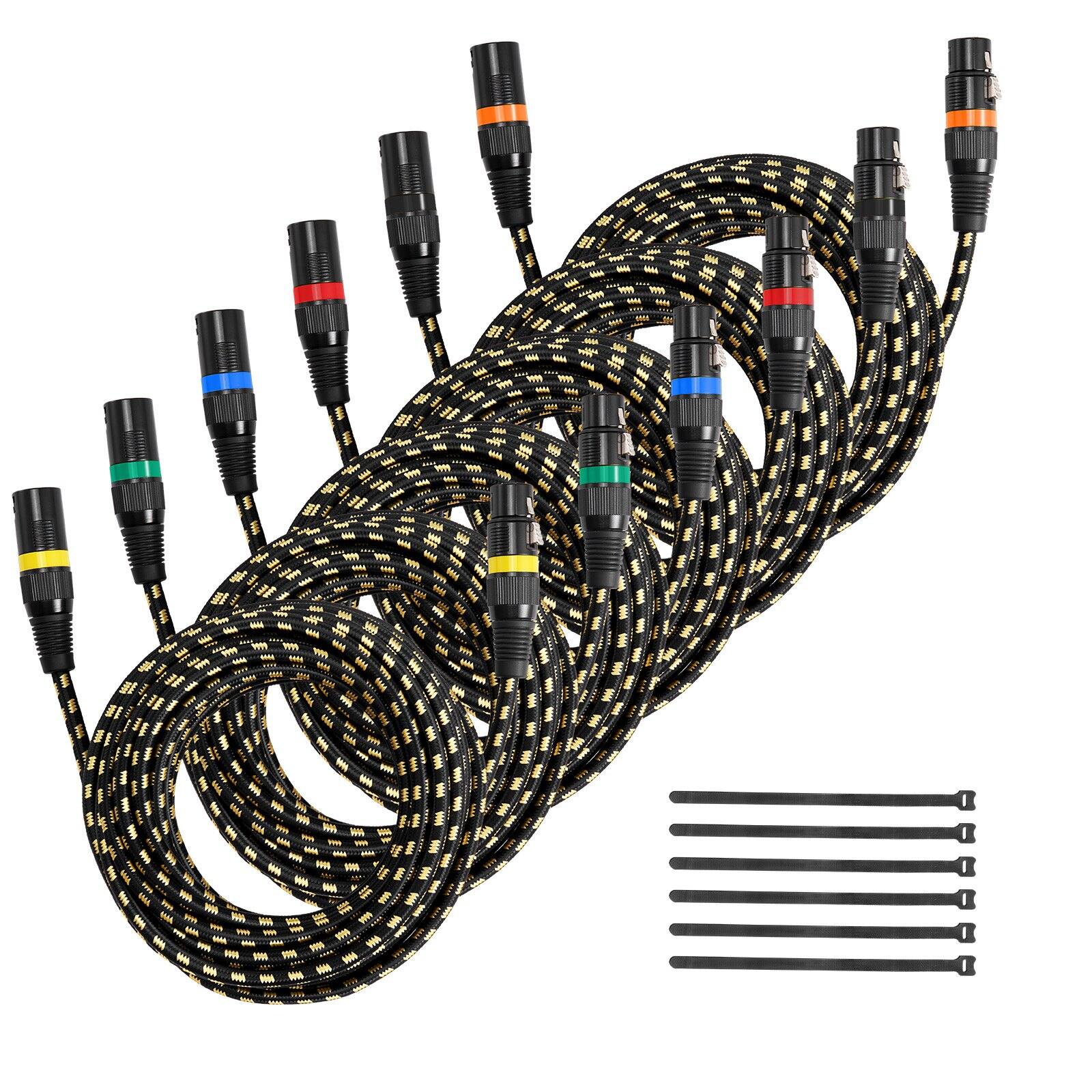 Glintex - XLR Cable 25ft 6 Pack Shielded Balanced 3Pin DMX Male to Female Mic Cord for Microphone Mixer Speaker Audio System