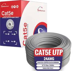 Cables Direct Online - 500ft Cat5e Solid 24AWG Cable UTP Cat5 Bulk Pull Box Network Copper Clad Aluminum LAN Wire, Unshielded, Gray