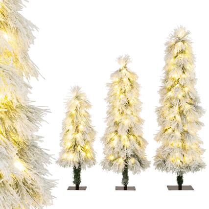 Front. Gymax - Gymax 3' 4' 5' Artificial Christmas Tree 3 PCS w/Snow-flocked Branch Tips for Party - Green.