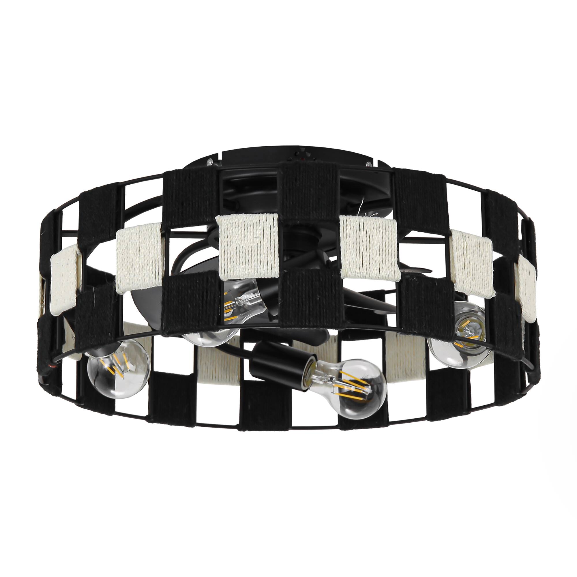 Alt View 2. Parrot Uncle - 17.7 in. Rope Checkerboard Caged Smart Ceiling Fan with Light, Remote and APP Control - Black.