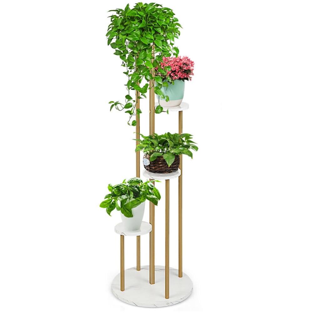 Angle. Kadyn - Raised Planter Stand, Large Space Flower Rack Shelf,4-Tier 48.5 Inch Metal Plant Stand-White.