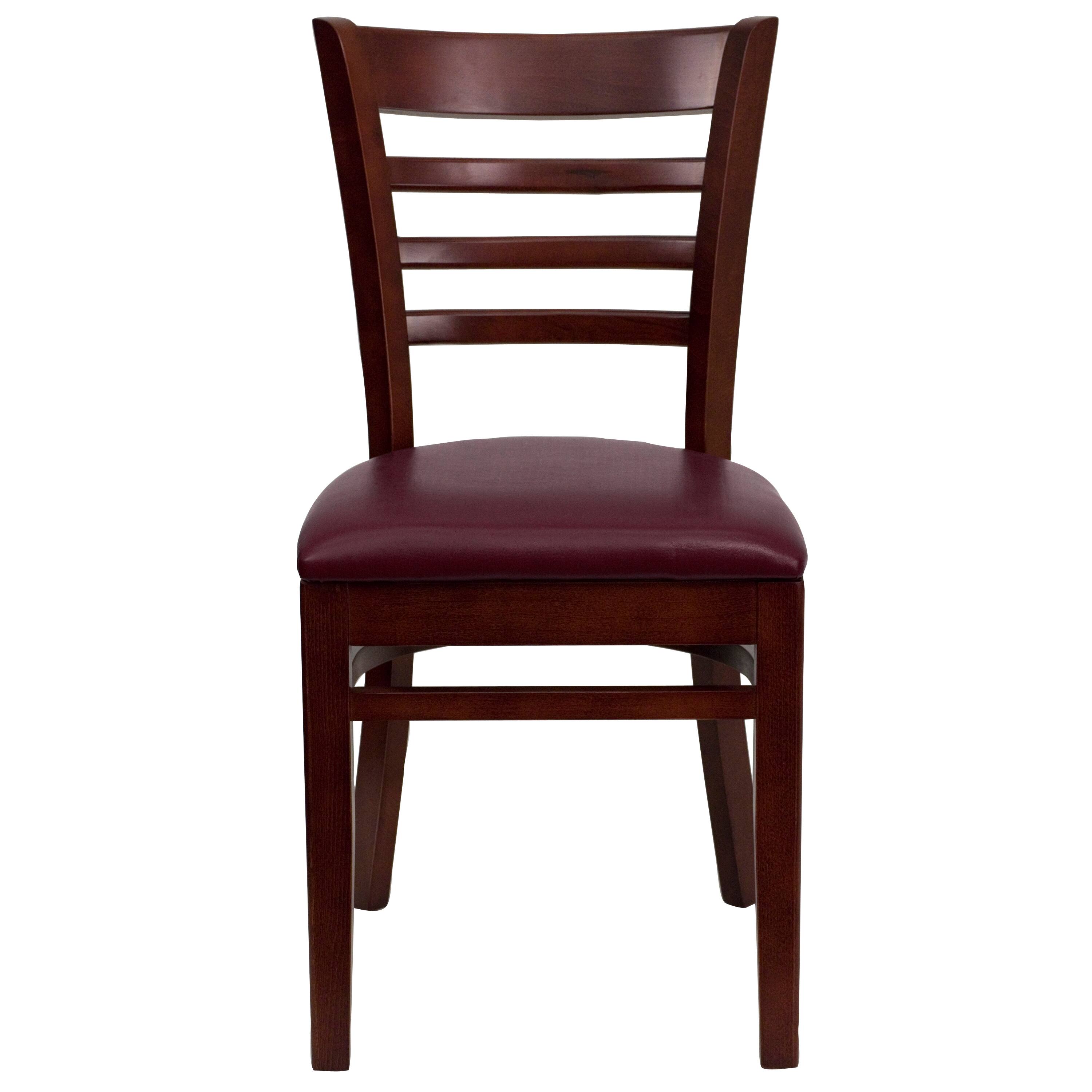 Alt View 6. Emma + Oliver - 2 Pack Ladder Back Wooden Restaurant Chair - Burgundy Vinyl Seat/Mahogany Wood Frame.