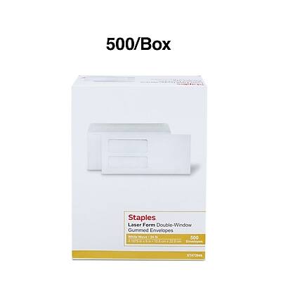 500/Box Staples Laser Form Double-Window Gummed Envelopes 500 ST472940