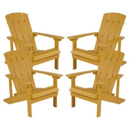 Emma + Oliver - 4 Pack Outdoor All-Weather Poly Resin Wood Adirondack Chairs - Yellow
