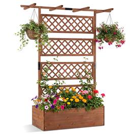 Gymax - 72'' Wooden Planter Box w/Lattice Trellis Flat Roof Drainage for Climbing Plant - Brown