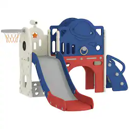 Qaba - Toddler Slide Set with Basketball Hoop