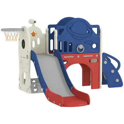 Front. Qaba - Toddler Slide Set with Basketball Hoop.