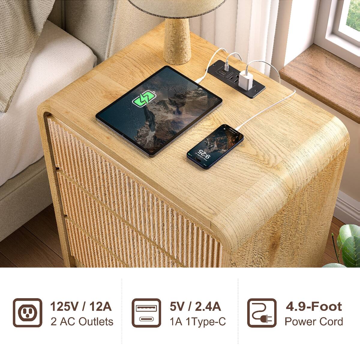 9:25

125V/12A 2 AC Outlets  
5V/2.4A 1 1Type-C  
4.9-Foot S Power Cord