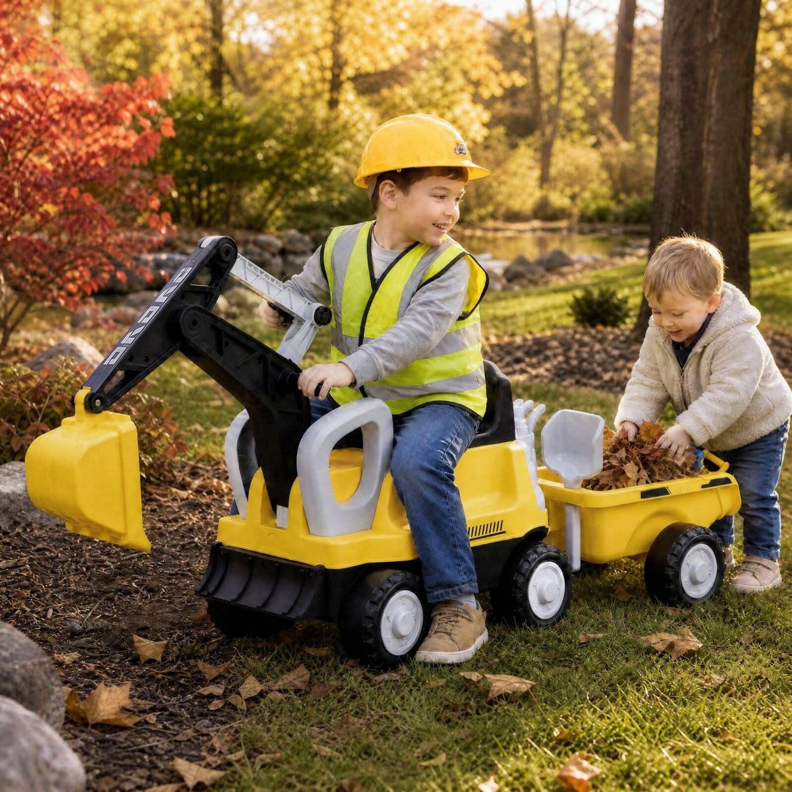 Alt View 1. Costway - Costway Toddler Ride-On Tractor with Detachable Trailer, Foot-Powered Sliding Car - Yellow.