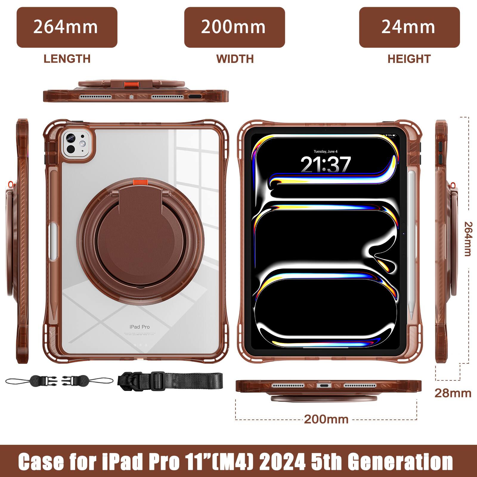 264mm 200mm 24mm LENGTH WIDTH HEIGHT

Fueodos Jue 4 21:37

264mm iPad Pro 28mm 200mm Case for iPad Pro 11"(M4) 2024 5th Generation